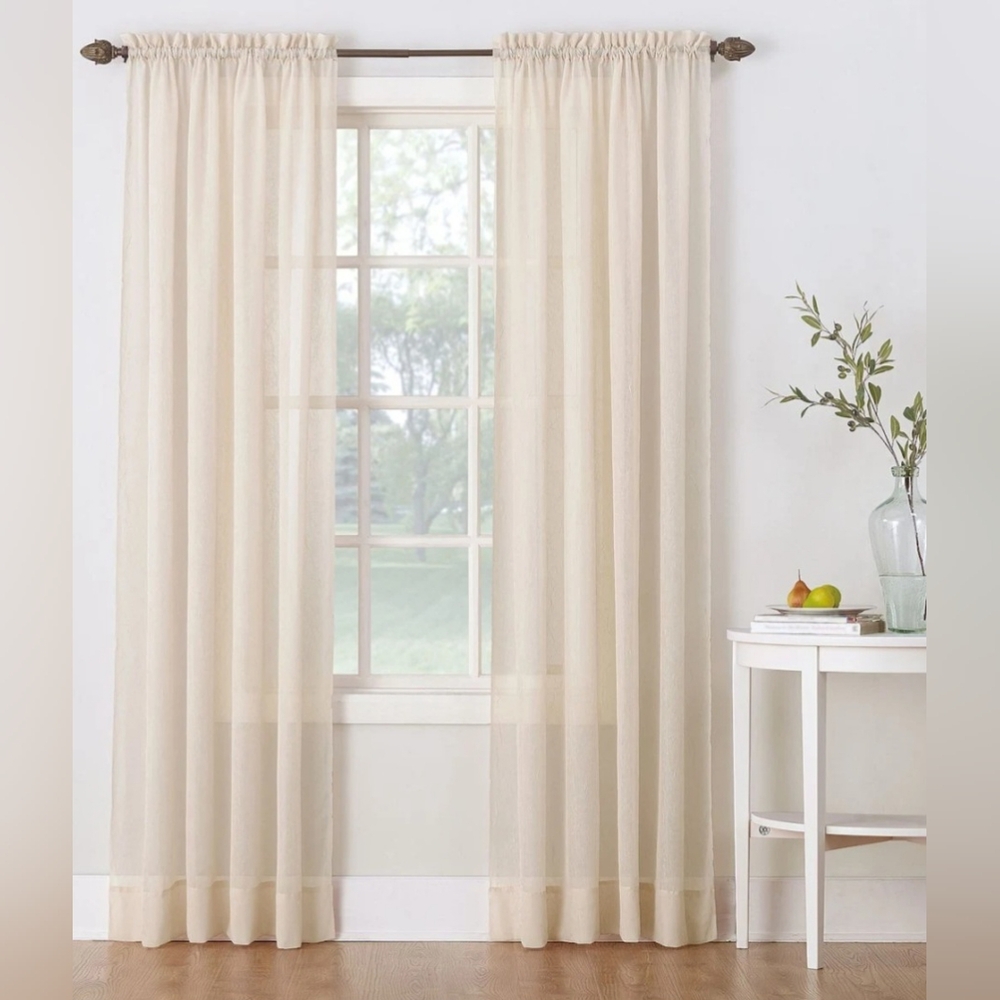Ivory Crushed Sheer Voile Panel Pairs (2) 51x84  By Casey
